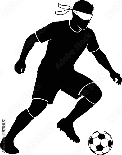 Dynamic vector illustration of a professional football player silhouette in action kicking a ball during a competitive soccer match