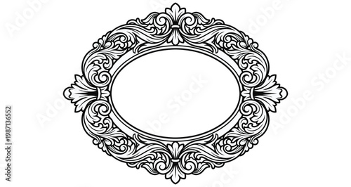 Exquisite ornate oval frame with intricate scrollwork and filigree details, perfect for elegant presentations and decorative purposes vector design