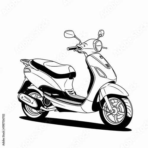Modern Scooter Illustration - Black and White Line Art