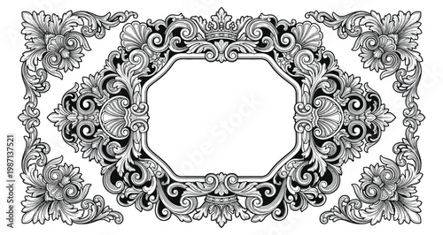 Elegant ornate decorative frame with intricate floral scrollwork and filigree details, perfect for formal invitations and certificates vector design