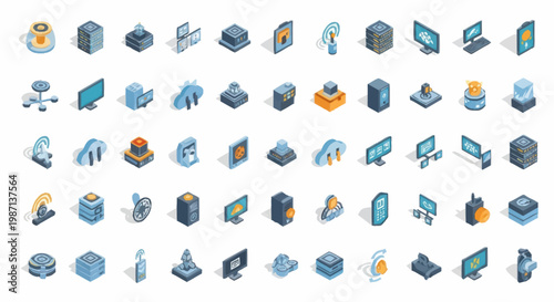 Collection of Isometric Technology Icons for Digital Services.