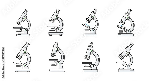 Illustration of Scientific Microscopes in Various Angles for Scientific Applications and Research