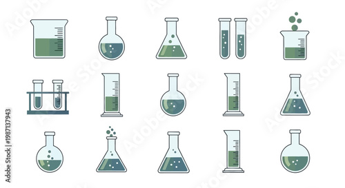 Illustration of Scientific Glassware and Laboratory Equipment in a Flat Design