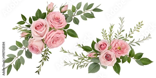 Two floral swags with pink roses and green leaves floral swag flower arrangement
