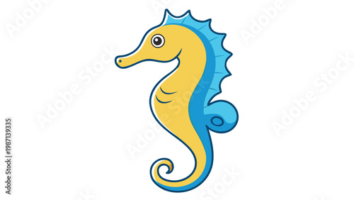 A vibrant and colorful cartoon seahorse character with a playful expression and detailed fins, showcasing an artistic design suitable for children's books, educational materials, or marine-themed illu