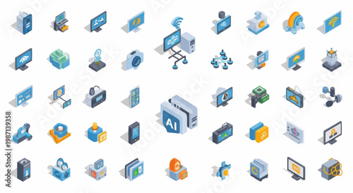 Collection of Isometric Technology Icons and Symbols.