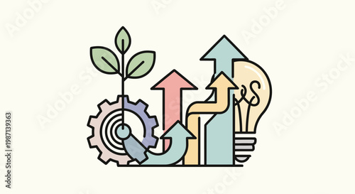 Illustration depicting business growth, innovation, and strategic development visually