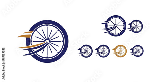 A set of bicycle wheel logos.
