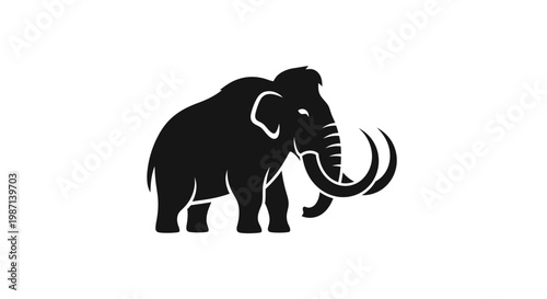 Black silhouette of a mammoth standing.