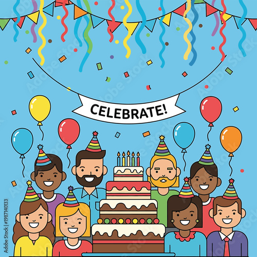 Diverse Group Celebrating Birthday Party.