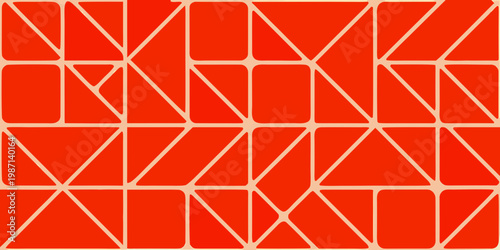 A vibrant red geometric pattern of interlocking triangles and squares