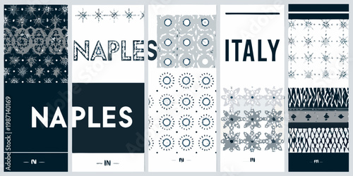 A collection of patterned bookmarks featuring the city name Naples and Italy
