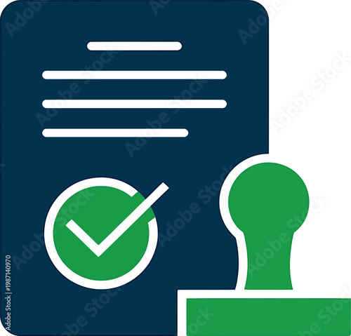 Green check mark on document and person icon  verification concept