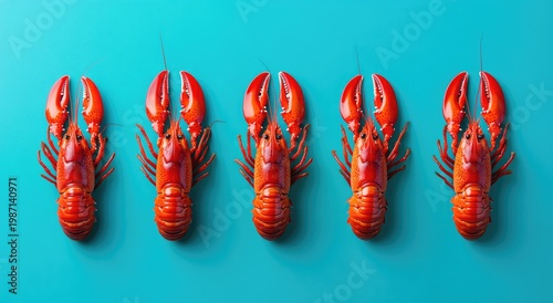 Vibrant Crawfish Array - A Culinary Delight on Turquoise.