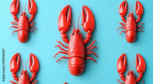Vibrant Lobster Pattern - A Seafood Delight on Blue Background.