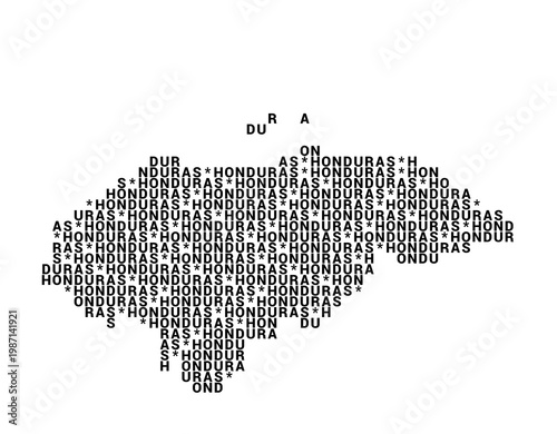 Typographic Map of Honduras with a pattern of capital letters that only show the name of the country