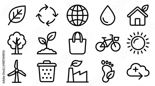Ecology, Environment, and Sustainability Line Icons Set