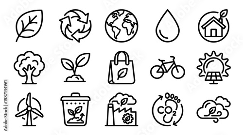 Ecology, Environment, and Sustainability Line Icons Set
