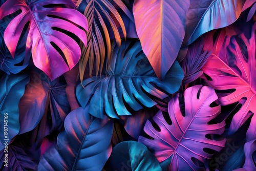 Vibrant Tropical Foliage - A Colorful Display of Monstera Leaves.