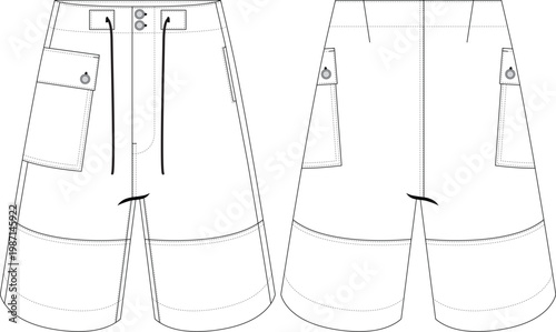 Men Tunnel Cord Detail Longer Short Capri