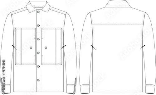 Long Pocket Zipper Detail Men Man Shirt