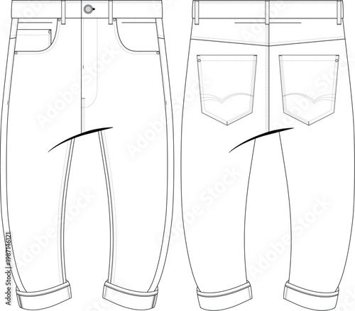 POCKET DESIGN Men Man Baggy Pant Denim Jean Trouser