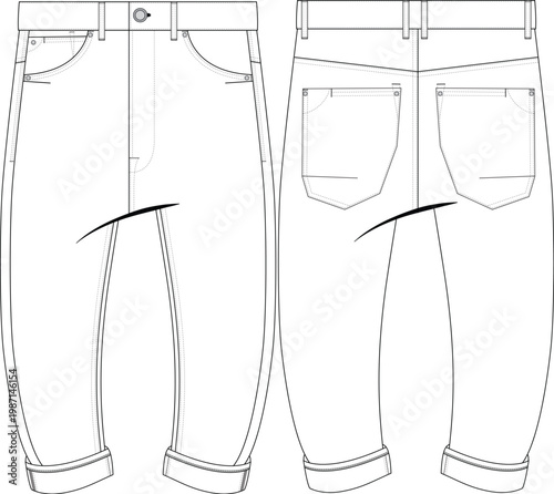 POCKET DESIGN Men Man Baggy Pant Denim Jean Trouser