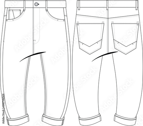 POCKET DESIGN Men Man Baggy Pant Denim Jean Trouser