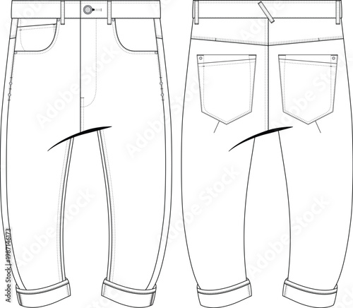 POCKET DESIGN Men Man Baggy Pant Denim Jean Trouser