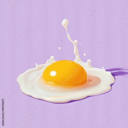 Sunny-Side Up Egg with Milk Splash on Lavender Background.