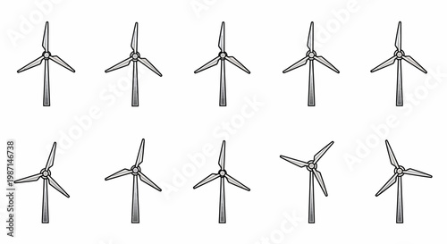 Illustration of a Group of Wind Turbines in a Row Representing Renewable Energy Sources