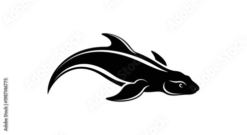 Black silhouette of a swimming fish.