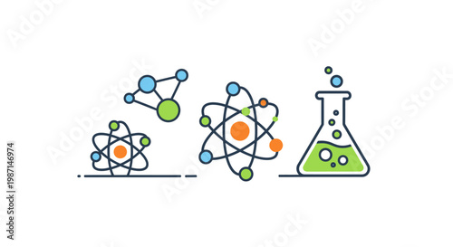Illustration of Scientific Concepts, Atoms, Molecules, and Chemical Laboratory Elements