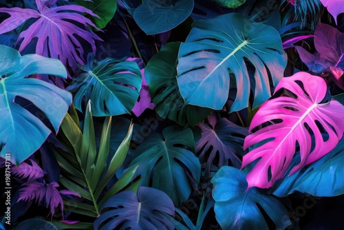 Vibrant Tropical Foliage - A Colorful Display of Monstera Leaves.