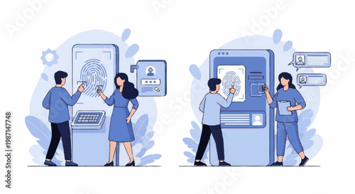 People using fingerprint scanner technology for identification and access.