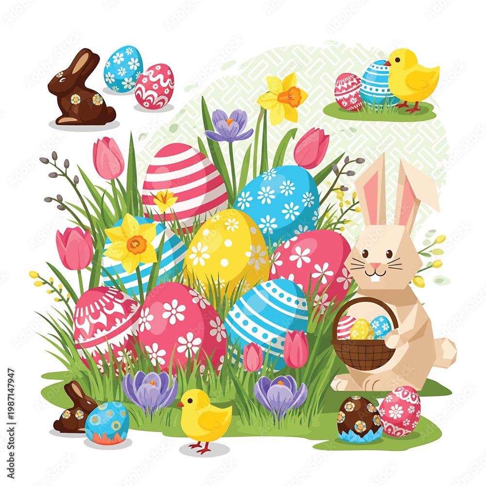 Obraz premium Easter bunny holding colorful eggs basket.