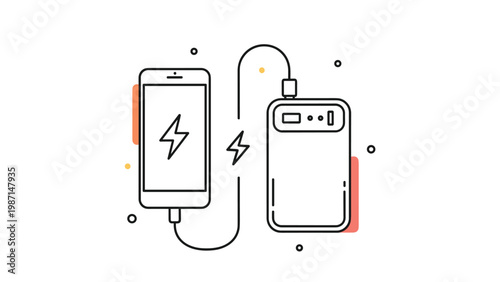 Smartphone charging from a portable power bank, indicated by a lightning bolt icon, symbolizing mobile power solutions.