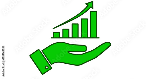 A green hand supporting a rising financial graph, illustrating growth and prosperity