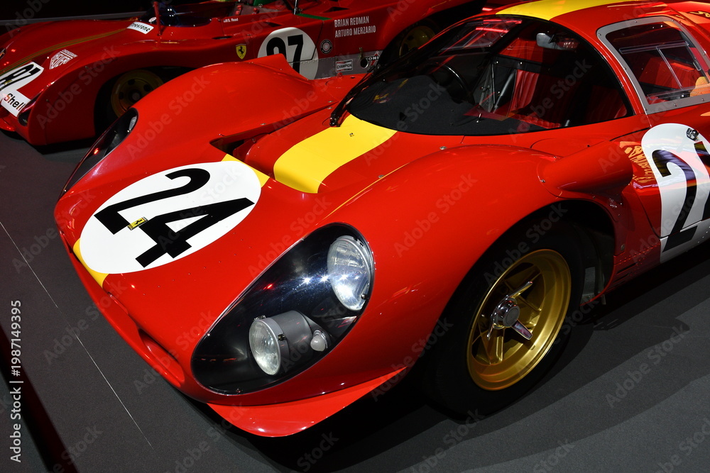 Fototapeta premium Scarperia, Italy - October 24th 2025: Ferrari 330 P4 on display on display during Ferrari World Finals 2025 at Mugello Circuit in Italy.