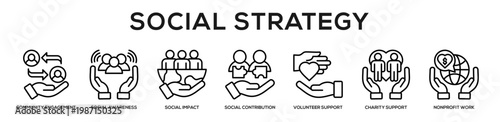 Social Strategy web banner icon illustration concept