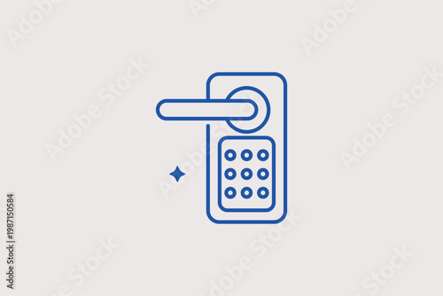 Electronic smart lock handle with a digital keypad for keyless entry. Sleek Vector Illustration and line icon is perfect for modern security systems and hospitality technology.