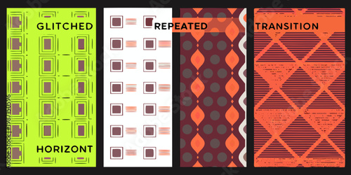 Four vertically arranged panels displaying glitch repeat and transition effects