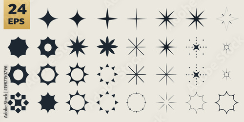 Collection of diverse starburst and sparkle shaped vector illustrations