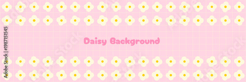 Cute simple girly floral vector background, white flowers on pink grid for banners and spring package design