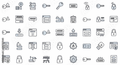 Collection of Security Icons Representing Passwords and Locks.