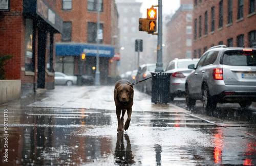 labrador dog standing with leash and collar, ready for walk, realistic pet portrait, isolated on transparent background, png