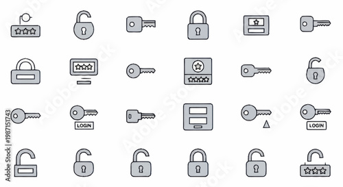 Collection of security icons including locks and keys.