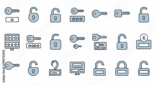 Collection of security icons including locks and keys.
