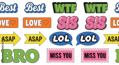 Colorful stickers with various emotive expressions arranged on a surface