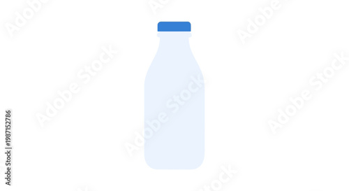 Minimalist graphic depiction of a milk bottle with a blue cap on a pristine white backdrop